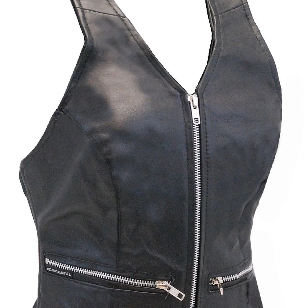 Gossip Black Zip-Up Leather Vest